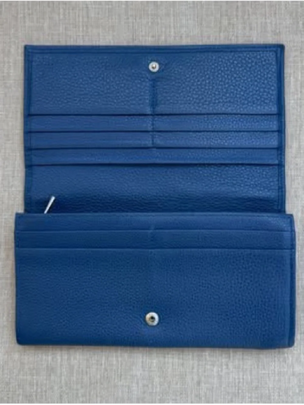 Longchamp Blue Pebbled Leather Zip Wallet